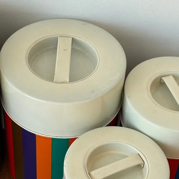 San Remo Colorful Striped Canister Set Mid Century Kitchen Bathroom Storage Tins - Picture 15 of 16